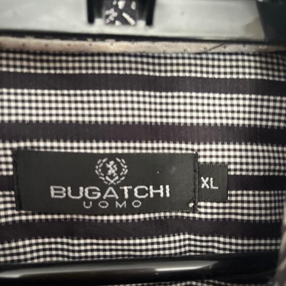 Bugatchi Uomo Dot Stripe Button Up Black Mens Shirt Sz XL Long Sleeve Contrast - Picture 10 of 12